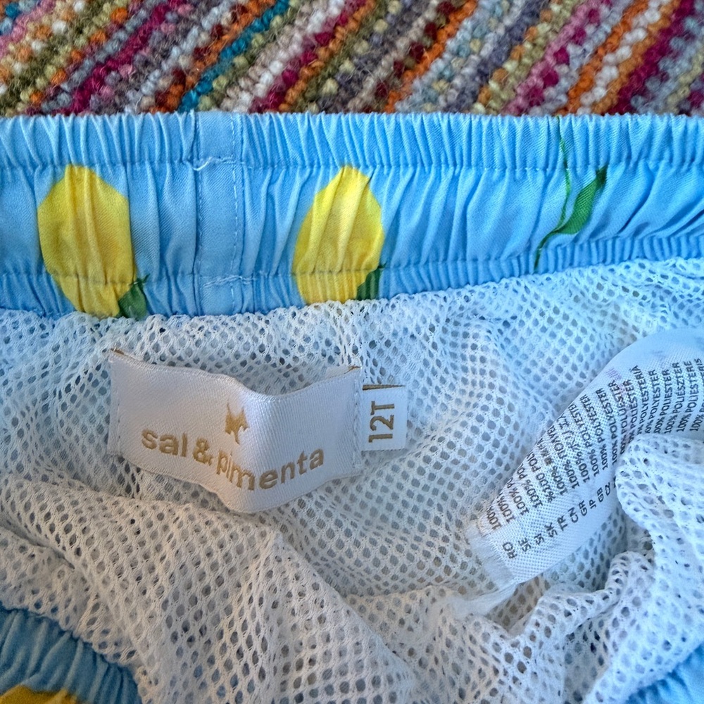 Sal & Pimenta Boys Swim Trunks - Blue with Yellow Lemons - Picture 3 of 3